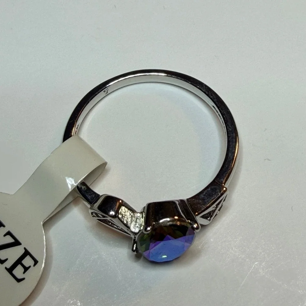 Fragrant Jewels‎ Mystic Topaz Style Rainbow Iridescent Silver Tone Ring Size 7
